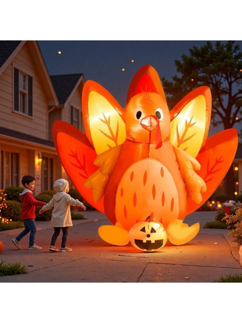 🎃5FT Halloween Inflatable Turkey Pumpkin With Built-In LED Lights Seasonal Deco